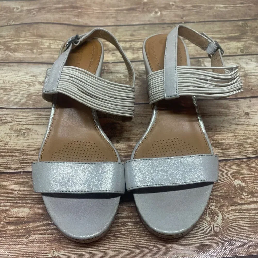 Corso Como Nude Shimmer Cork Wedge Strappy Sandal Size 8 M Open Toe‎